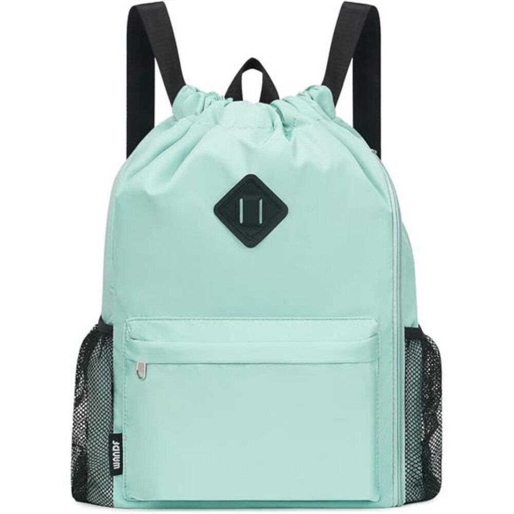 Drawstring Backpack Sports Gym Bag with Shoes Compartment, Water-Resistant
